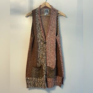 Curio Patchwork Knit Sweater Vest Boho Artisan Wool Blend Size L